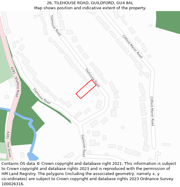 26, TILEHOUSE ROAD, GUILDFORD, GU4 8AL: Location map and indicative extent of plot