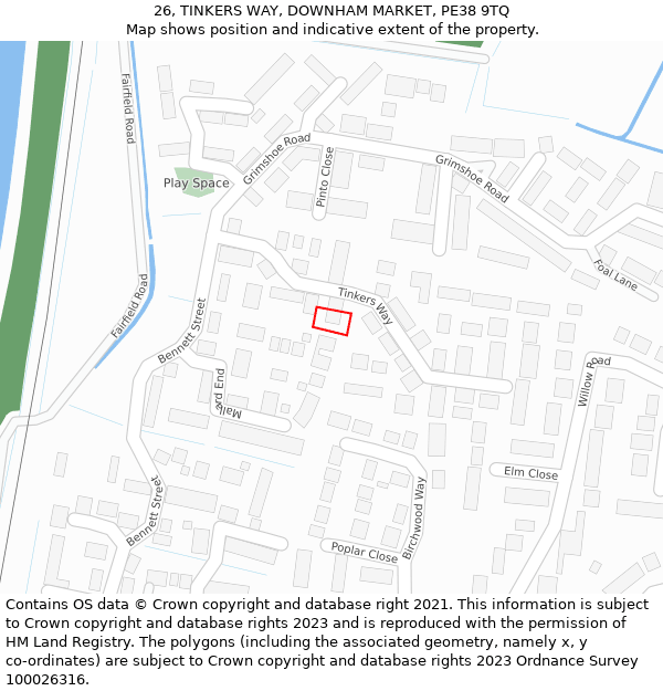 26, TINKERS WAY, DOWNHAM MARKET, PE38 9TQ: Location map and indicative extent of plot