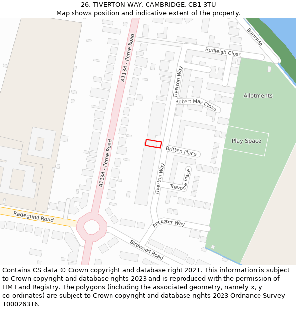 26, TIVERTON WAY, CAMBRIDGE, CB1 3TU: Location map and indicative extent of plot