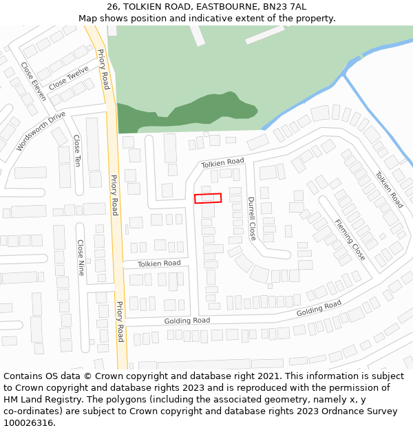 26, TOLKIEN ROAD, EASTBOURNE, BN23 7AL: Location map and indicative extent of plot