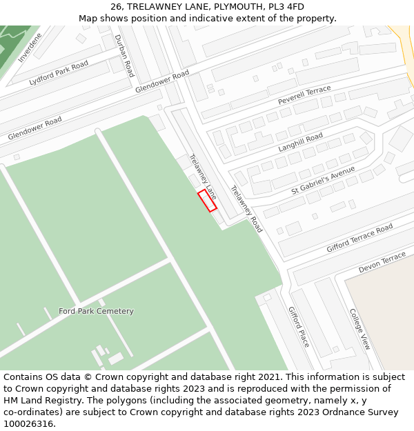 26, TRELAWNEY LANE, PLYMOUTH, PL3 4FD: Location map and indicative extent of plot