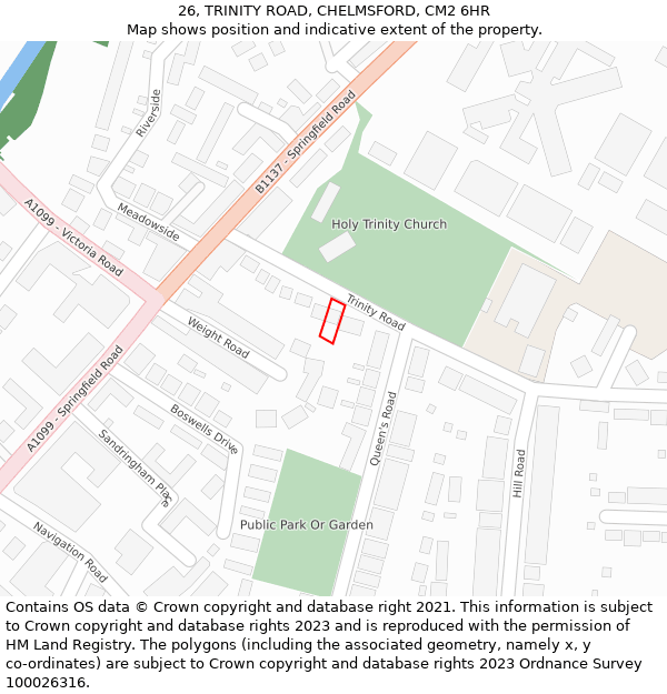 26, TRINITY ROAD, CHELMSFORD, CM2 6HR: Location map and indicative extent of plot