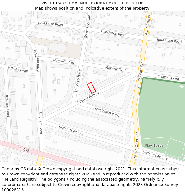 26, TRUSCOTT AVENUE, BOURNEMOUTH, BH9 1DB: Location map and indicative extent of plot