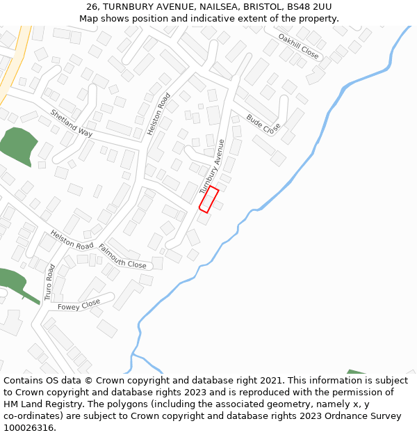 26, TURNBURY AVENUE, NAILSEA, BRISTOL, BS48 2UU: Location map and indicative extent of plot