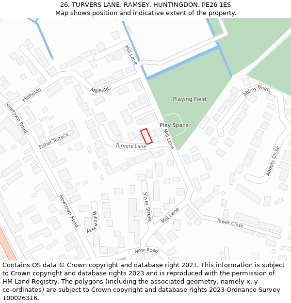 26, TURVERS LANE, RAMSEY, HUNTINGDON, PE26 1ES: Location map and indicative extent of plot