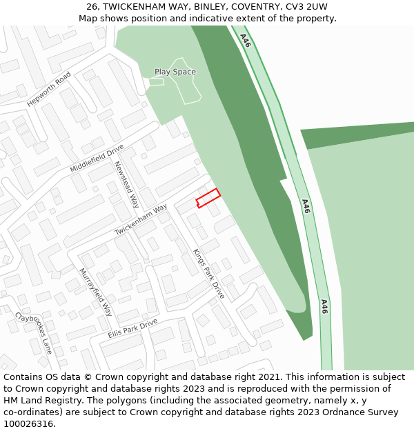 26, TWICKENHAM WAY, BINLEY, COVENTRY, CV3 2UW: Location map and indicative extent of plot