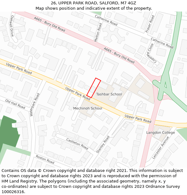 26, UPPER PARK ROAD, SALFORD, M7 4GZ: Location map and indicative extent of plot