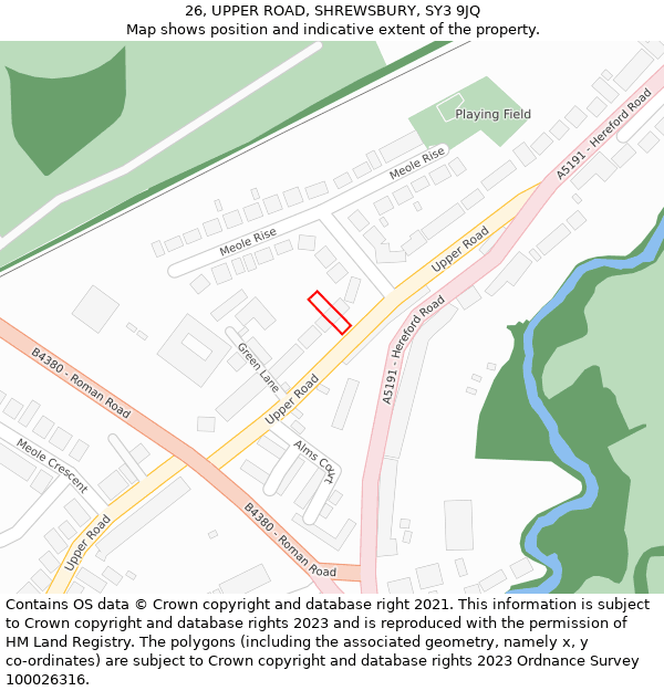 26, UPPER ROAD, SHREWSBURY, SY3 9JQ: Location map and indicative extent of plot