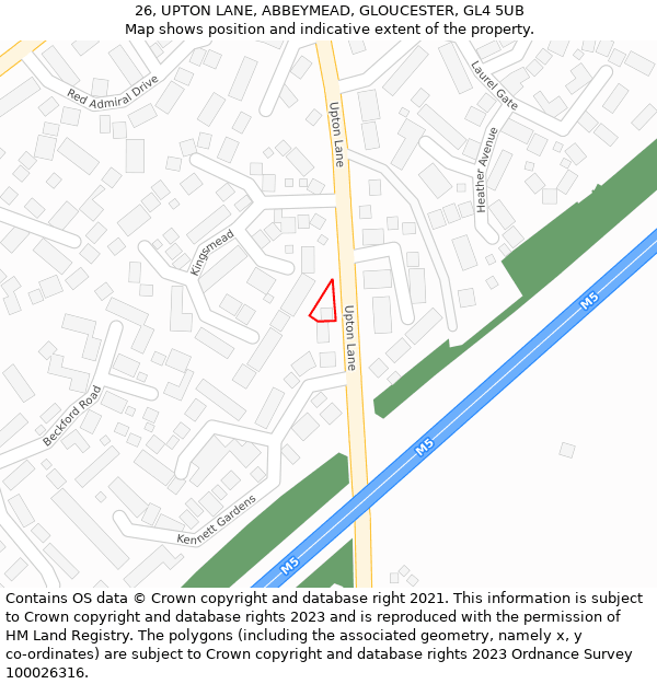 26, UPTON LANE, ABBEYMEAD, GLOUCESTER, GL4 5UB: Location map and indicative extent of plot