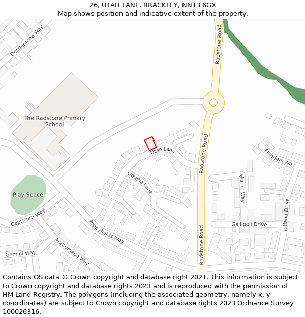 26, UTAH LANE, BRACKLEY, NN13 6GX: Location map and indicative extent of plot