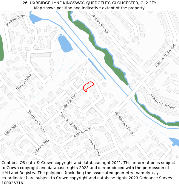 26, UXBRIDGE LANE KINGSWAY, QUEDGELEY, GLOUCESTER, GL2 2EY: Location map and indicative extent of plot