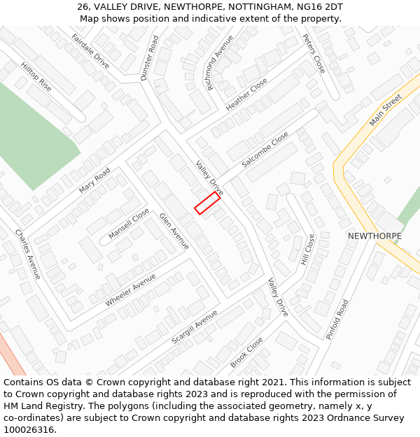 26, VALLEY DRIVE, NEWTHORPE, NOTTINGHAM, NG16 2DT: Location map and indicative extent of plot