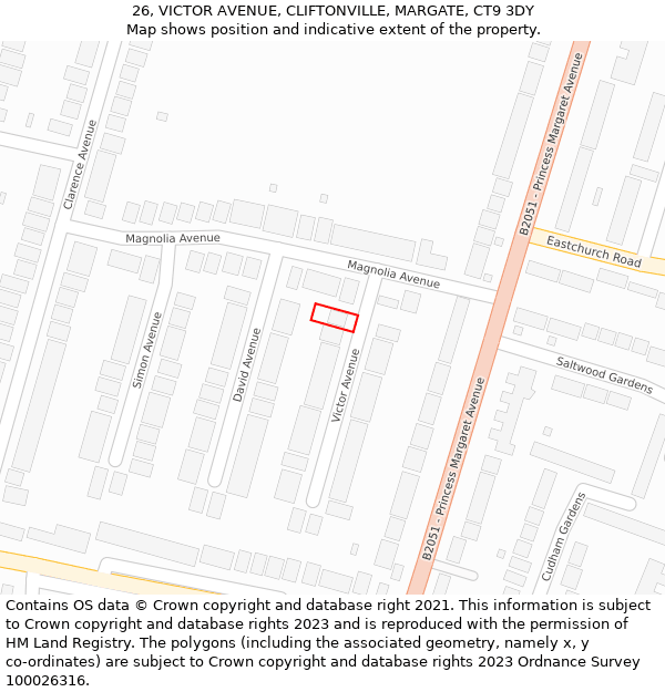 26, VICTOR AVENUE, CLIFTONVILLE, MARGATE, CT9 3DY: Location map and indicative extent of plot