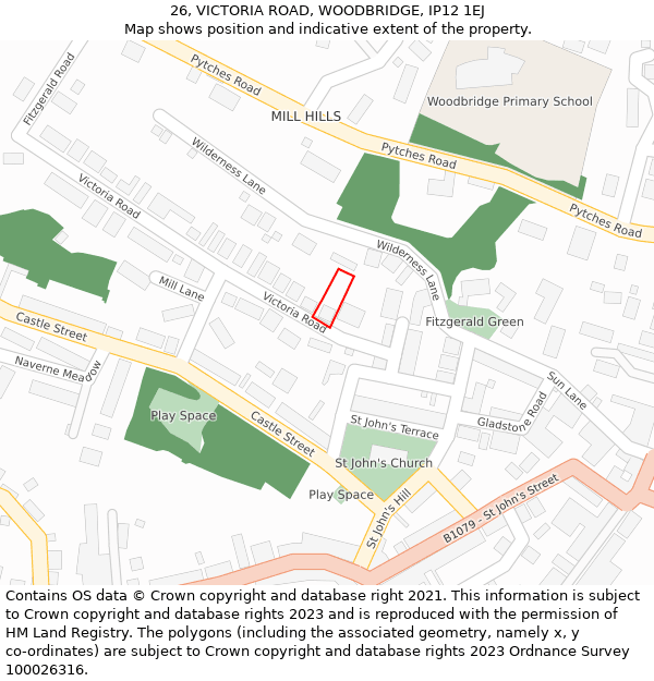 26, VICTORIA ROAD, WOODBRIDGE, IP12 1EJ: Location map and indicative extent of plot