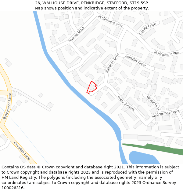 26, WALHOUSE DRIVE, PENKRIDGE, STAFFORD, ST19 5SP: Location map and indicative extent of plot