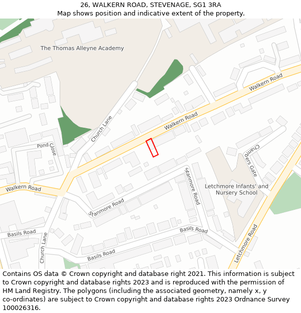 26, WALKERN ROAD, STEVENAGE, SG1 3RA: Location map and indicative extent of plot