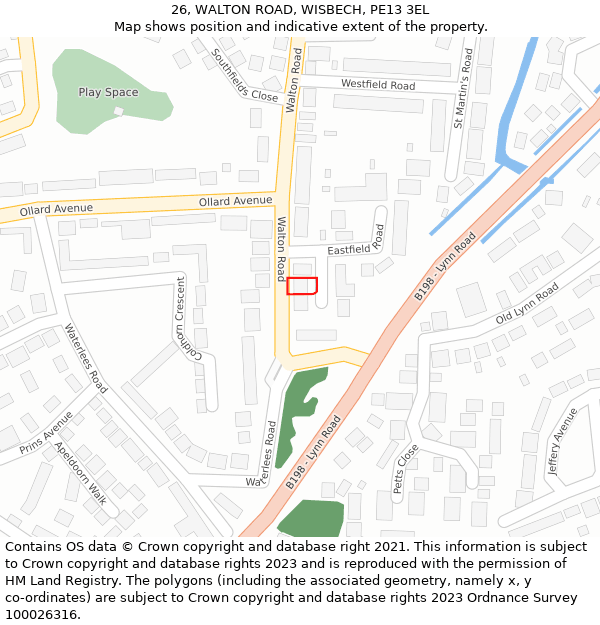 26, WALTON ROAD, WISBECH, PE13 3EL: Location map and indicative extent of plot