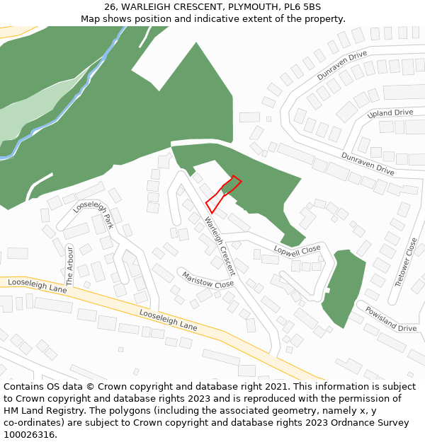 26, WARLEIGH CRESCENT, PLYMOUTH, PL6 5BS: Location map and indicative extent of plot