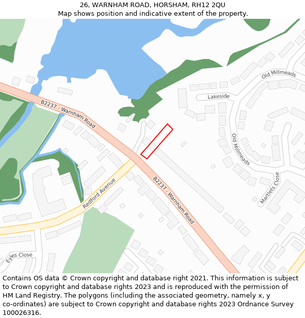 26, WARNHAM ROAD, HORSHAM, RH12 2QU: Location map and indicative extent of plot