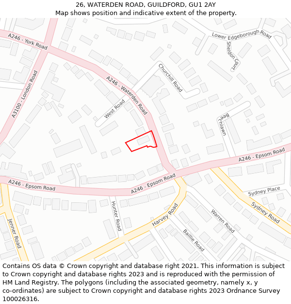 26, WATERDEN ROAD, GUILDFORD, GU1 2AY: Location map and indicative extent of plot