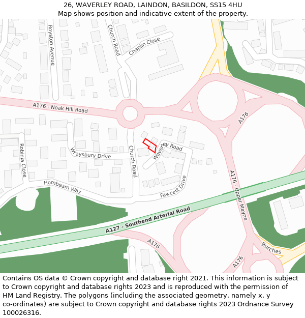 26, WAVERLEY ROAD, LAINDON, BASILDON, SS15 4HU: Location map and indicative extent of plot