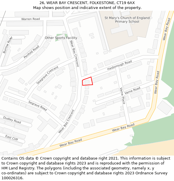 26, WEAR BAY CRESCENT, FOLKESTONE, CT19 6AX: Location map and indicative extent of plot
