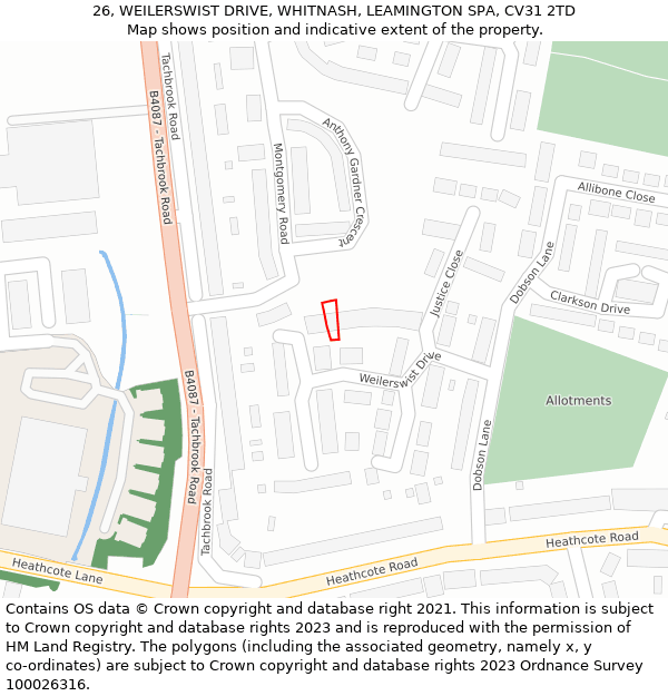 26, WEILERSWIST DRIVE, WHITNASH, LEAMINGTON SPA, CV31 2TD: Location map and indicative extent of plot