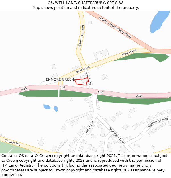 26, WELL LANE, SHAFTESBURY, SP7 8LW: Location map and indicative extent of plot