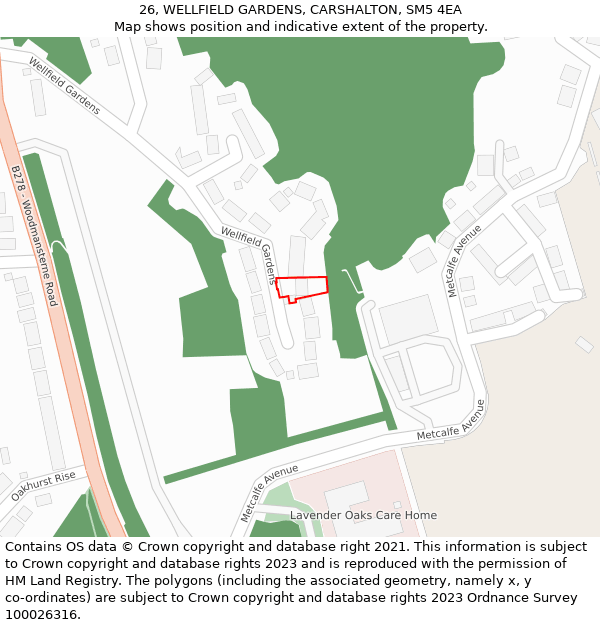 26, WELLFIELD GARDENS, CARSHALTON, SM5 4EA: Location map and indicative extent of plot