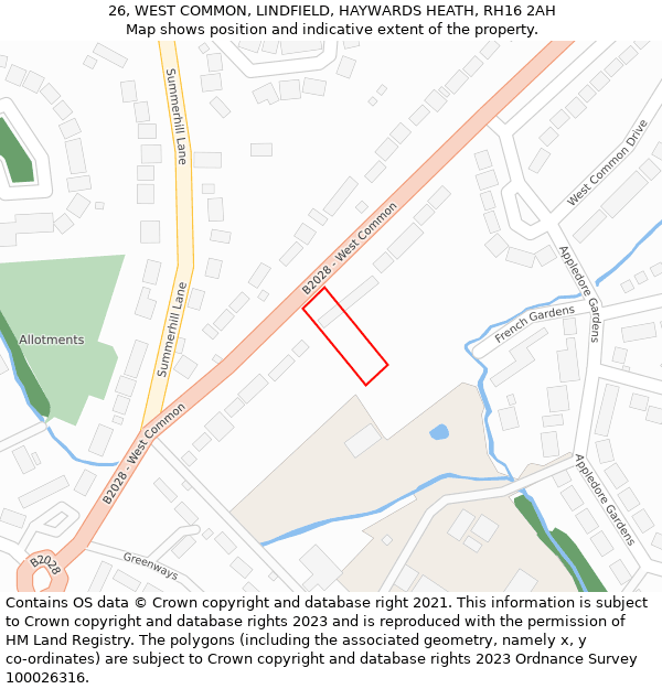 26, WEST COMMON, LINDFIELD, HAYWARDS HEATH, RH16 2AH: Location map and indicative extent of plot