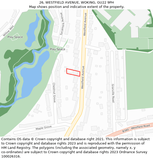 26, WESTFIELD AVENUE, WOKING, GU22 9PH: Location map and indicative extent of plot