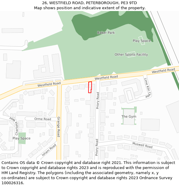 26, WESTFIELD ROAD, PETERBOROUGH, PE3 9TD: Location map and indicative extent of plot