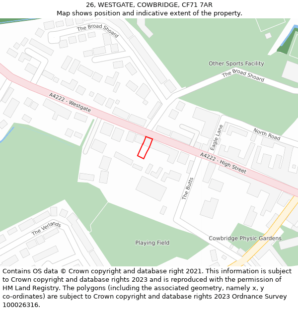 26, WESTGATE, COWBRIDGE, CF71 7AR: Location map and indicative extent of plot