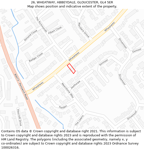 26, WHEATWAY, ABBEYDALE, GLOUCESTER, GL4 5ER: Location map and indicative extent of plot