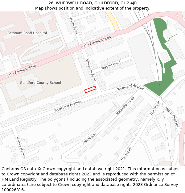 26, WHERWELL ROAD, GUILDFORD, GU2 4JR: Location map and indicative extent of plot