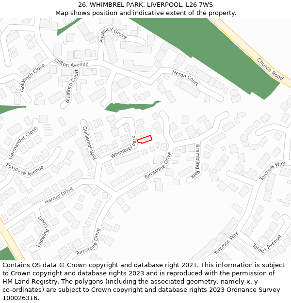 26, WHIMBREL PARK, LIVERPOOL, L26 7WS: Location map and indicative extent of plot