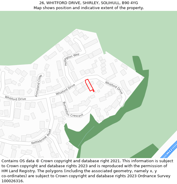 26, WHITFORD DRIVE, SHIRLEY, SOLIHULL, B90 4YG: Location map and indicative extent of plot