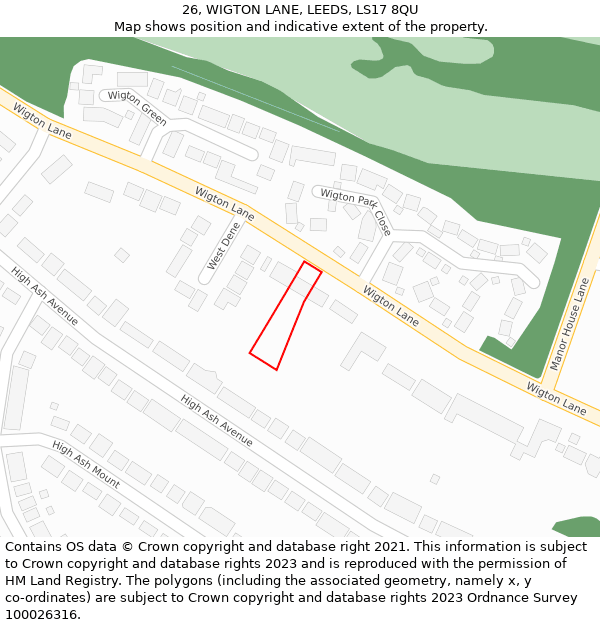 26, WIGTON LANE, LEEDS, LS17 8QU: Location map and indicative extent of plot
