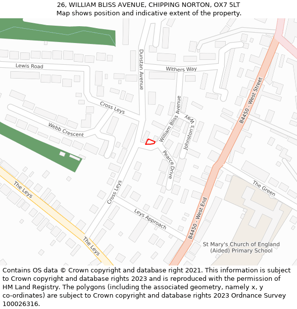 26, WILLIAM BLISS AVENUE, CHIPPING NORTON, OX7 5LT: Location map and indicative extent of plot