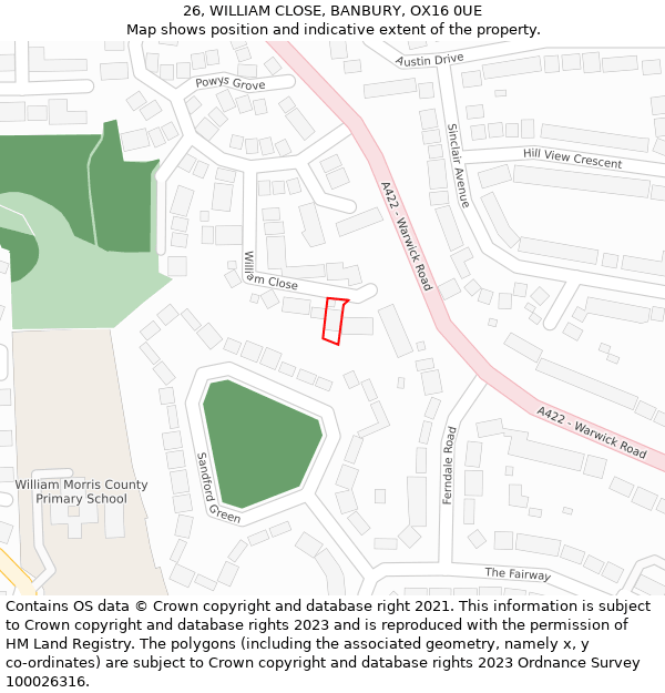 26, WILLIAM CLOSE, BANBURY, OX16 0UE: Location map and indicative extent of plot