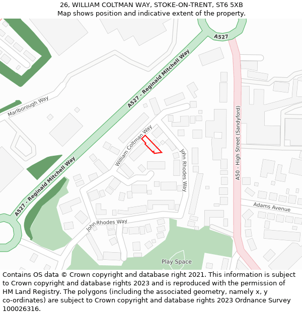 26, WILLIAM COLTMAN WAY, STOKE-ON-TRENT, ST6 5XB: Location map and indicative extent of plot