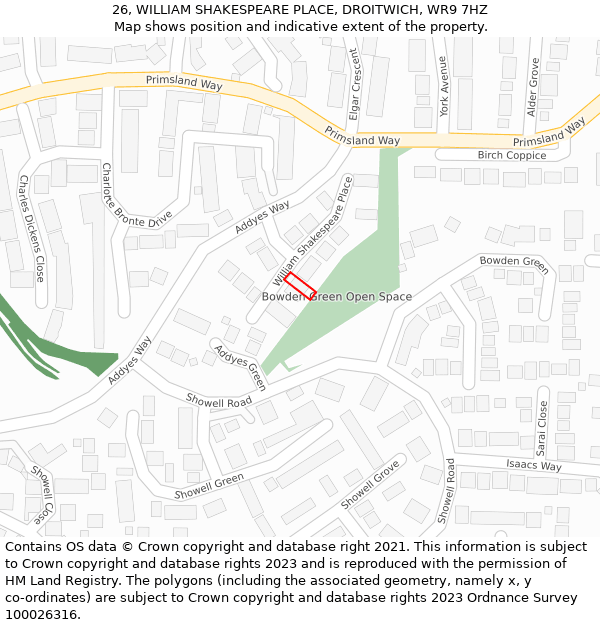 26, WILLIAM SHAKESPEARE PLACE, DROITWICH, WR9 7HZ: Location map and indicative extent of plot