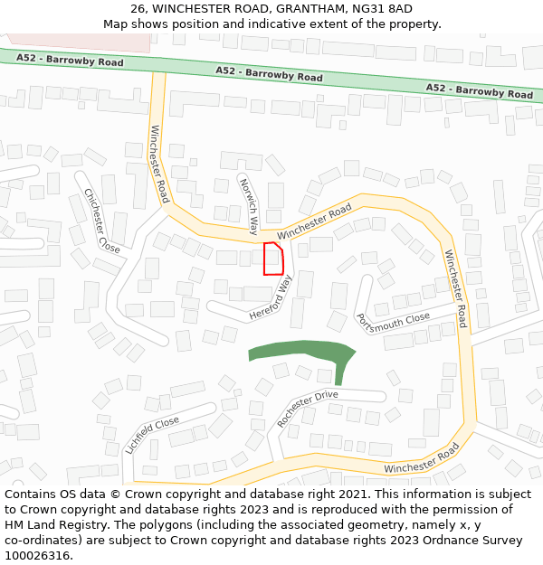 26, WINCHESTER ROAD, GRANTHAM, NG31 8AD: Location map and indicative extent of plot