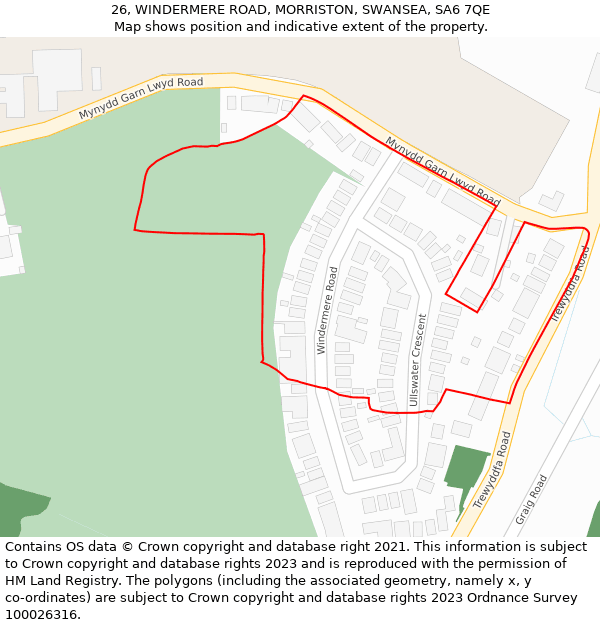 26, WINDERMERE ROAD, MORRISTON, SWANSEA, SA6 7QE: Location map and indicative extent of plot