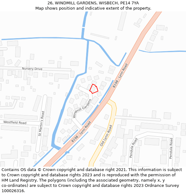 26, WINDMILL GARDENS, WISBECH, PE14 7YA: Location map and indicative extent of plot