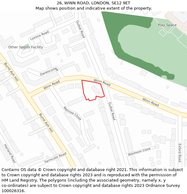 26, WINN ROAD, LONDON, SE12 9ET: Location map and indicative extent of plot