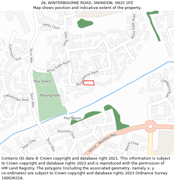 26, WINTERBOURNE ROAD, SWINDON, SN25 1PZ: Location map and indicative extent of plot