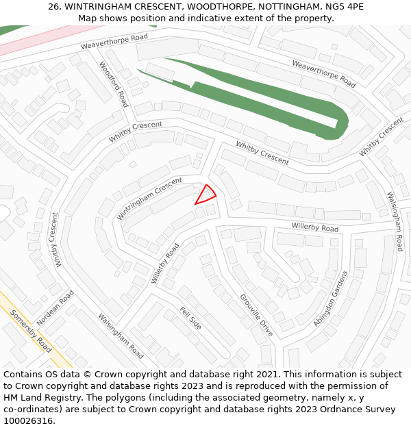 26, WINTRINGHAM CRESCENT, WOODTHORPE, NOTTINGHAM, NG5 4PE: Location map and indicative extent of plot