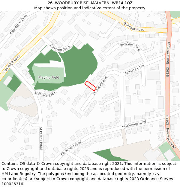 26, WOODBURY RISE, MALVERN, WR14 1QZ: Location map and indicative extent of plot
