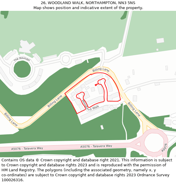 26, WOODLAND WALK, NORTHAMPTON, NN3 5NS: Location map and indicative extent of plot